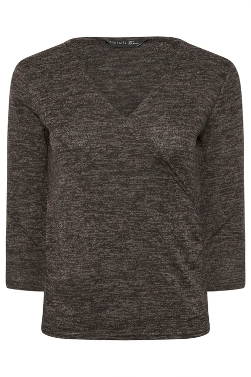 PixieGirl Petite Chocolate Brown Marl Wrap Top - 10 Image 5