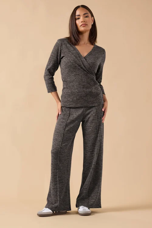 PixieGirl Petite Chocolate Brown Marl Wrap Top - 10 Image 2