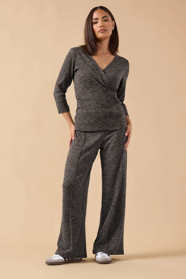 PixieGirl Petite Chocolate Brown Marl Wrap Top