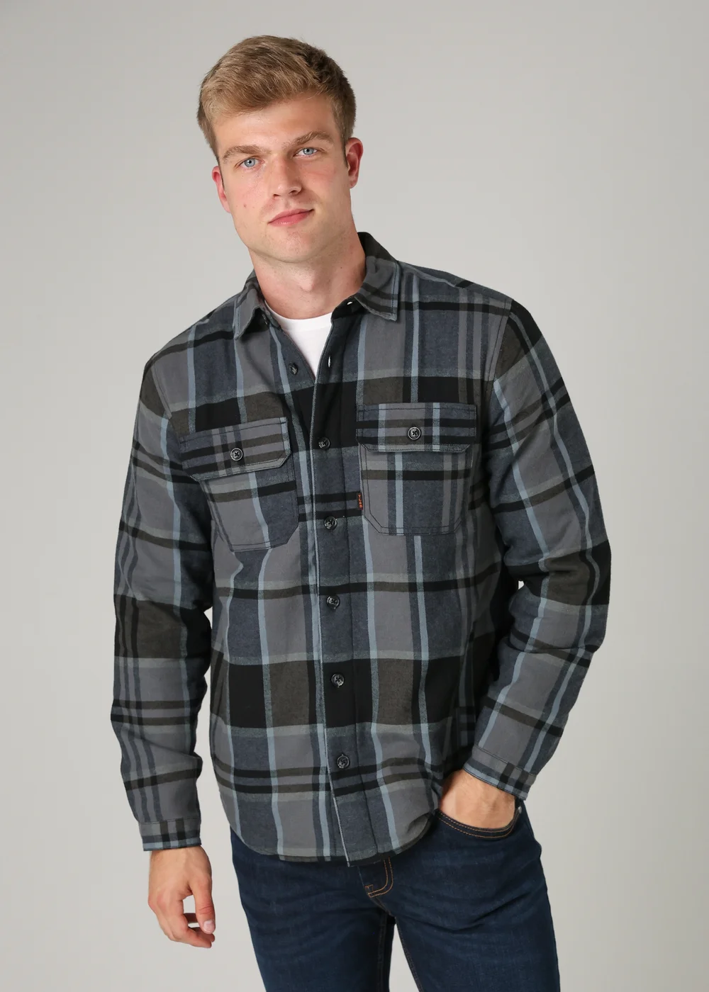 Tokyo Laundry Black Cotton Checked Long Sleeve Shirt with Sherpa Lining - M Image 1