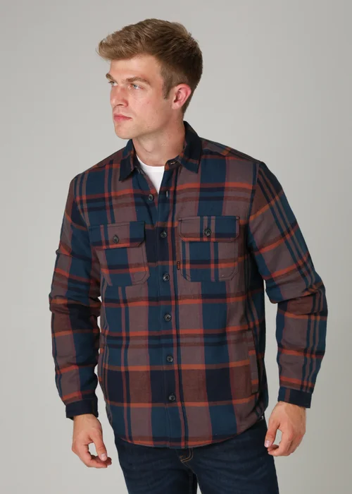 Tokyo Laundry Navy Cotton Checked Long Sleeve Shirt with Sherpa Lining - L Image 1