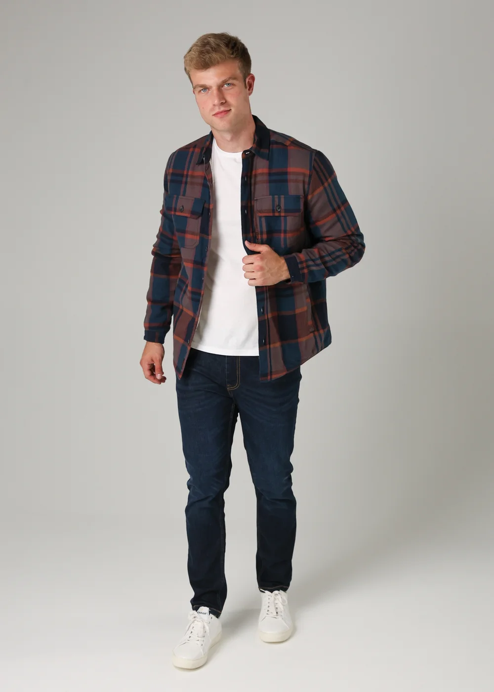 Tokyo Laundry Navy Cotton Checked Long Sleeve Shirt with Sherpa Lining - L Image 4