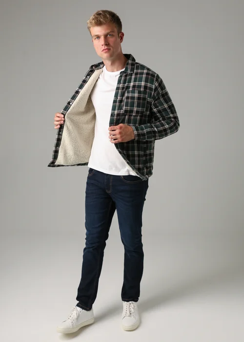 Tokyo Laundry Dark Green Checked Padded Shirt with Sherpa Lining - L Image 4