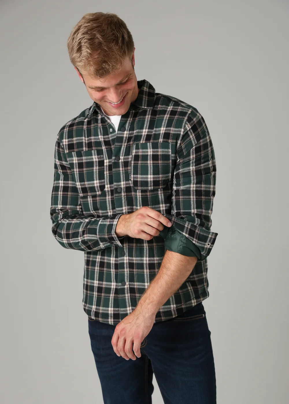 Tokyo Laundry Dark Green Checked Padded Shirt with Sherpa Lining - L Image 3