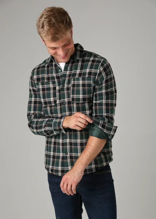 Tokyo Laundry Dark Green Checked Padded Shirt with Sherpa Lining - L Image 3
