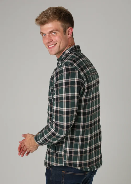 Tokyo Laundry Dark Green Checked Padded Shirt with Sherpa Lining - L Image 2
