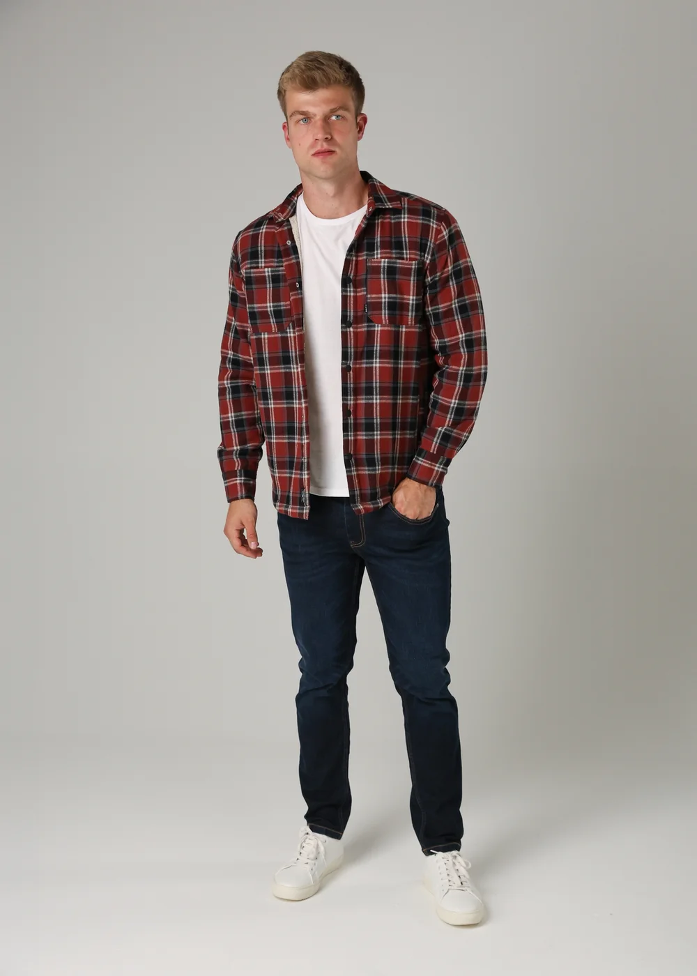 Tokyo Laundry Burgundy Checked Padded Shirt with Sherpa Lining - L Image 4