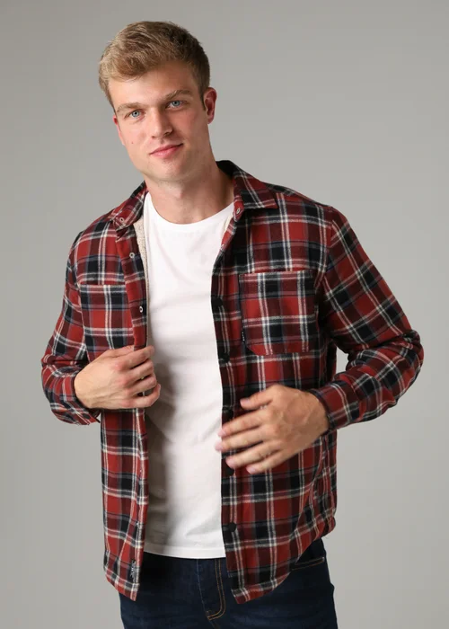 Tokyo Laundry Burgundy Checked Padded Shirt with Sherpa Lining - L Image 1