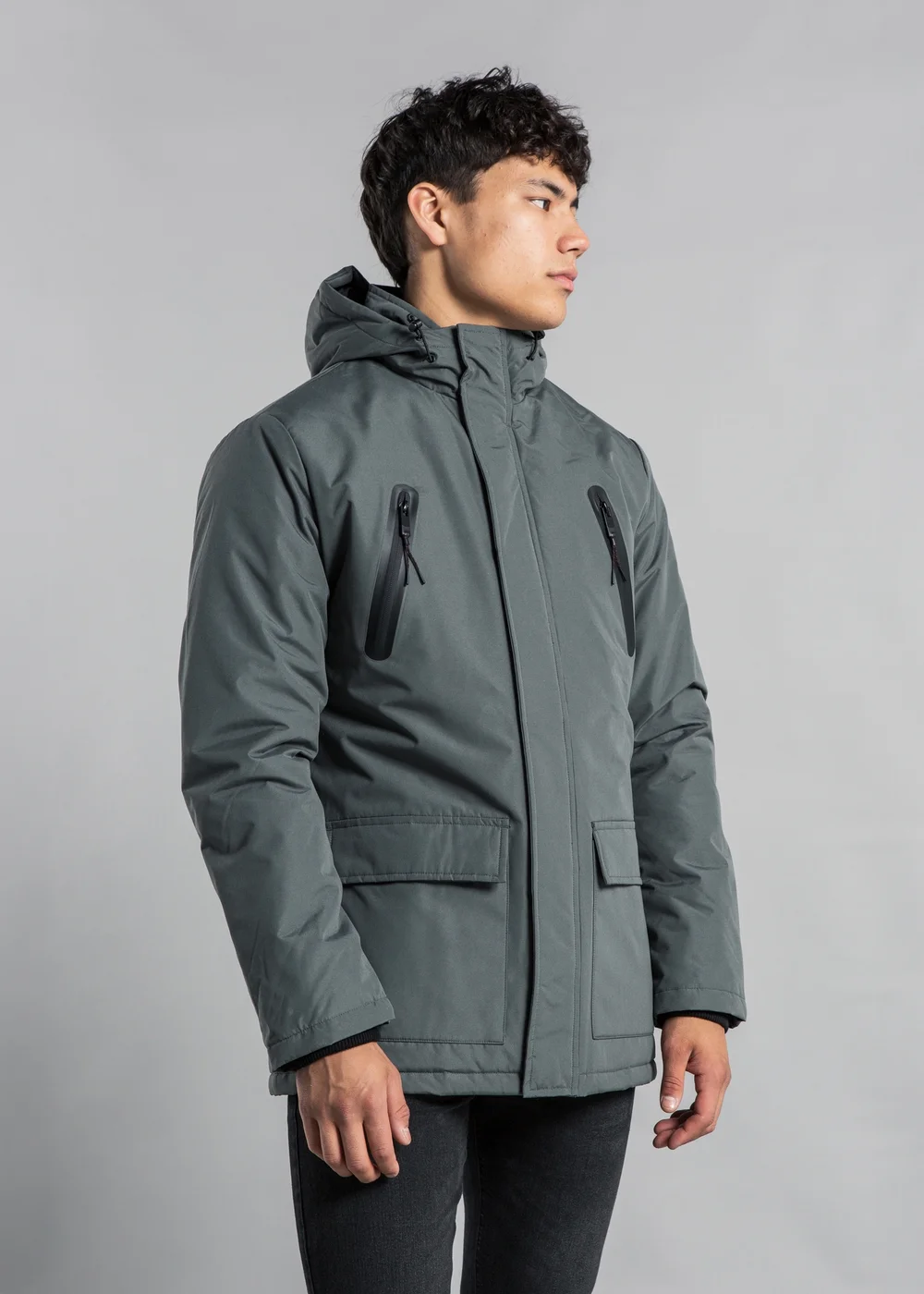 Tokyo Laundry Grey Hooded Padded PVC-Coated Jacket - L Image 3