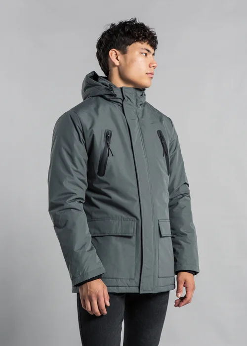Tokyo Laundry Grey Hooded Padded PVC-Coated Jacket - L Image 3