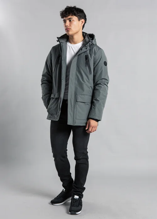Tokyo Laundry Grey Hooded Padded PVC-Coated Jacket - L Image 4