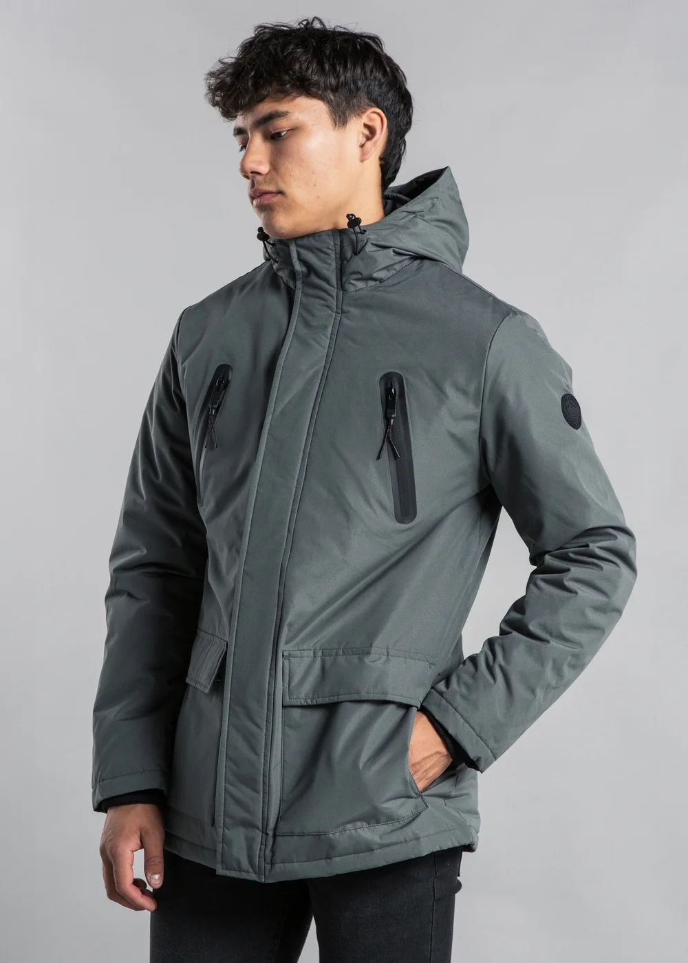 Tokyo Laundry Grey Hooded Padded PVC-Coated Jacket - L Image 1