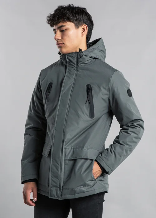 Tokyo Laundry Grey Hooded Padded PVC-Coated Jacket - L Image 1