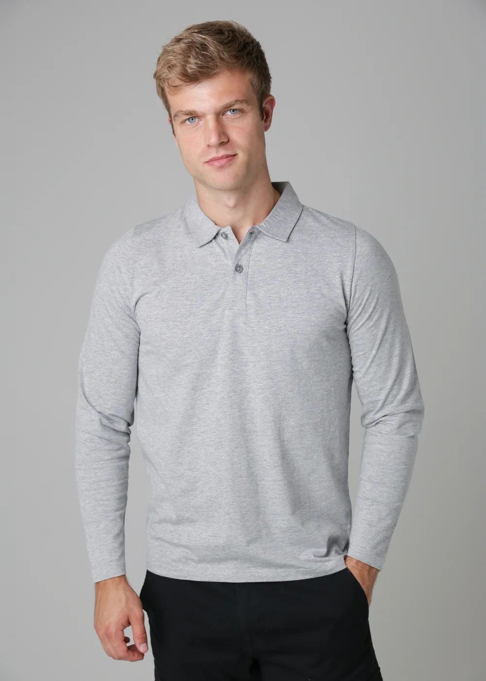 Tokyo Laundry Light Grey Long Sleeve Cotton Polo Shirt - S Image 1