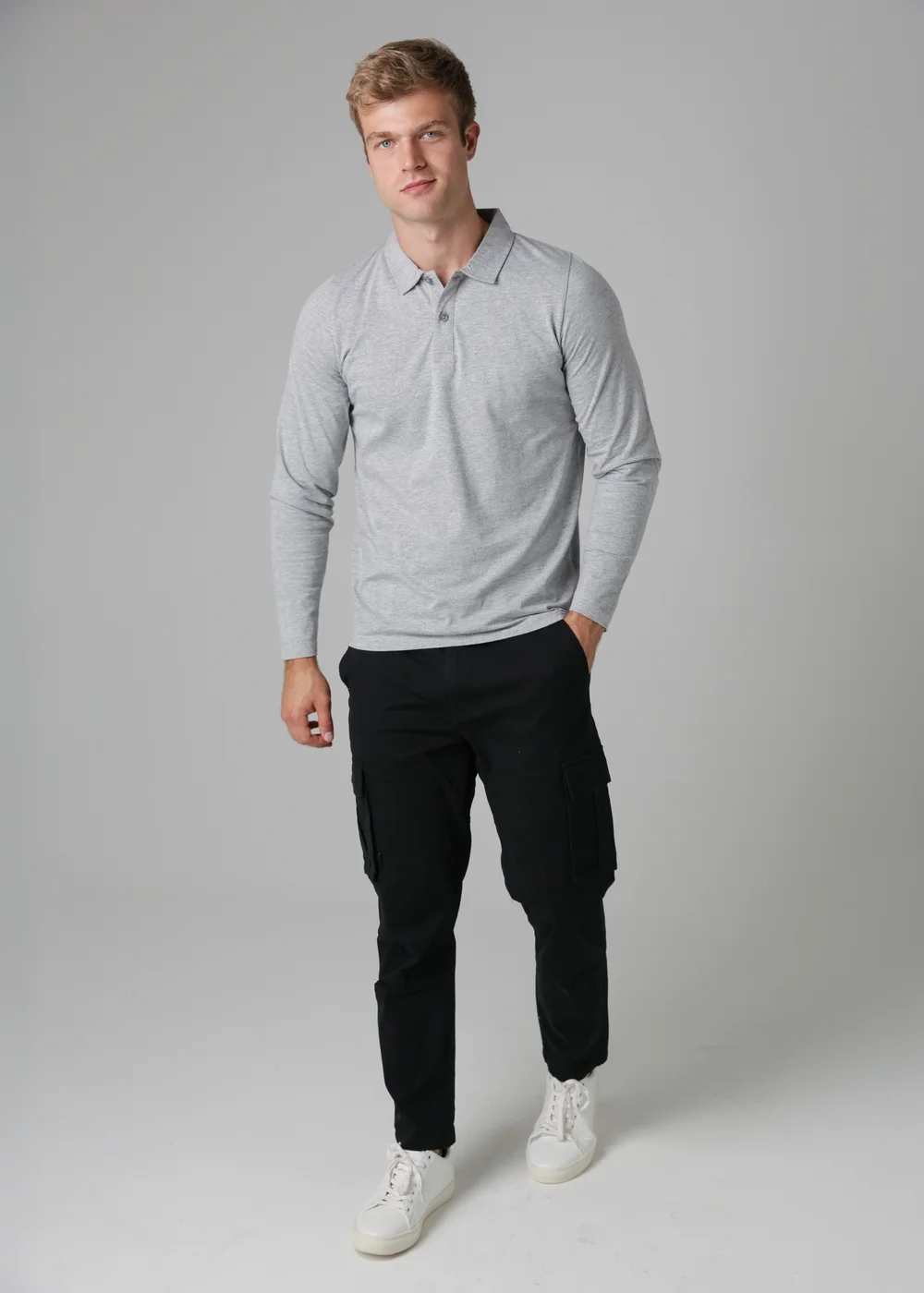 Tokyo Laundry Light Grey Long Sleeve Cotton Polo Shirt - S Image 4