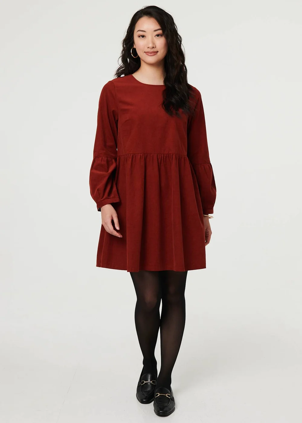 Izabel London Rust Relaxed Long Sleeve Short Smock Dress - 10 Image 4