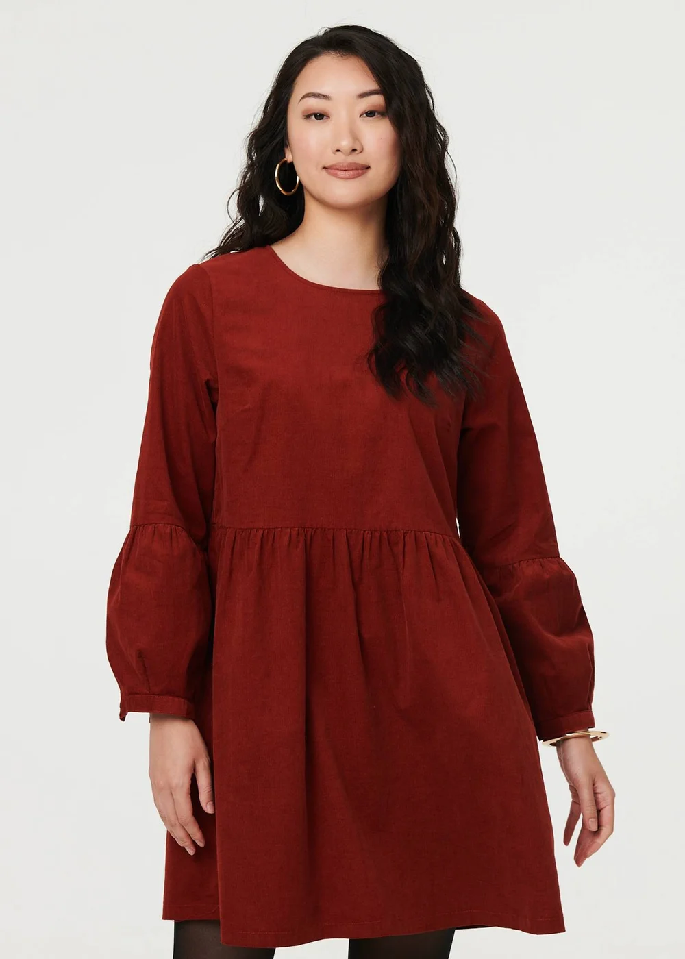 Izabel London Rust Relaxed Long Sleeve Short Smock Dress - 10 Image 1