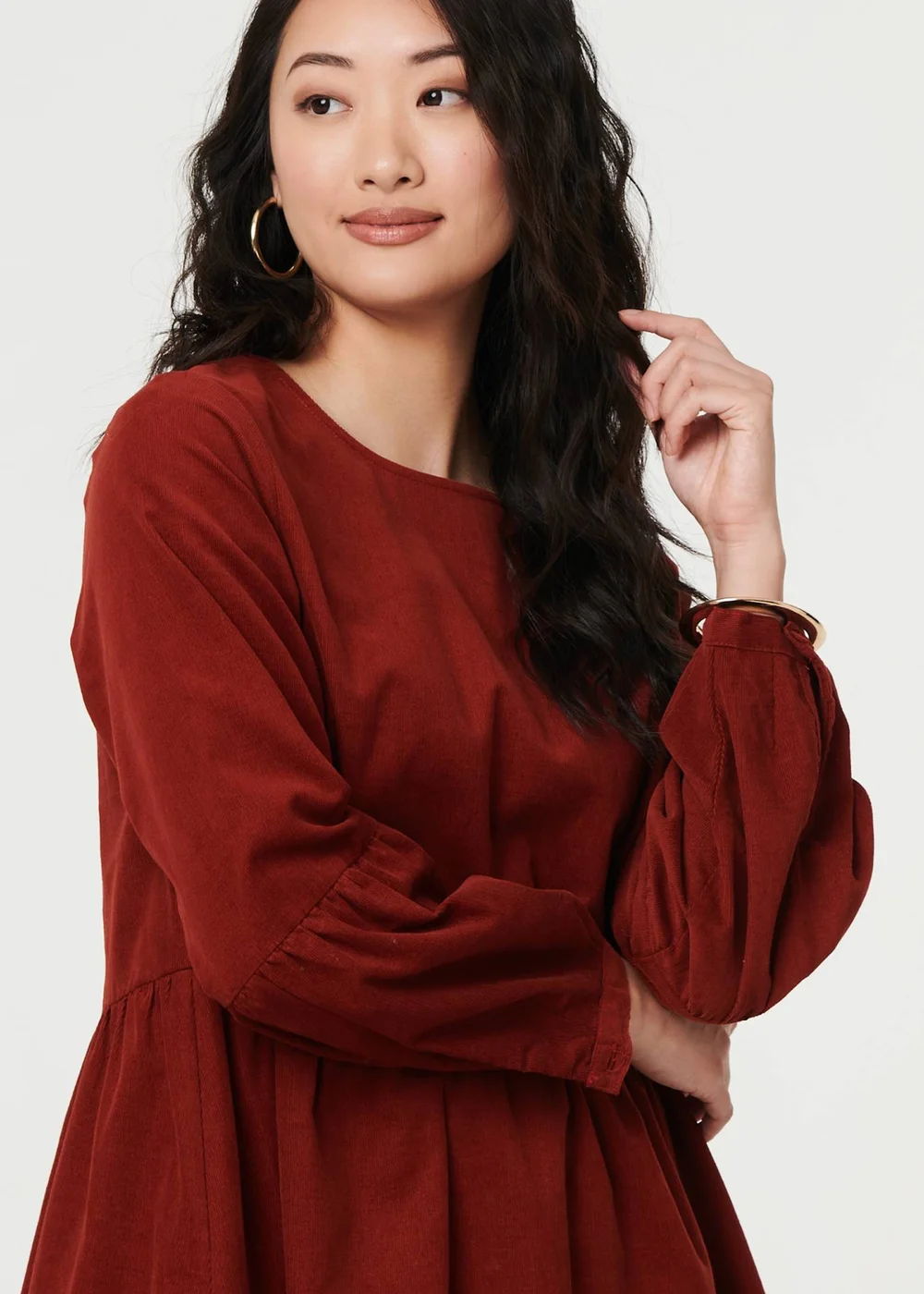 Izabel London Rust Relaxed Long Sleeve Short Smock Dress - 10 Image 3