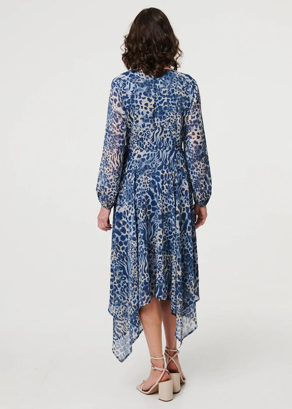 Izabel London Blue Animal Print Sheer Hanky Hem Midi Dress - 14 Image 2