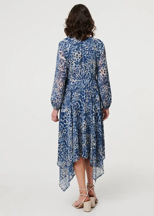 Izabel London Blue Animal Print Sheer Hanky Hem Midi Dress - 14 Image 2