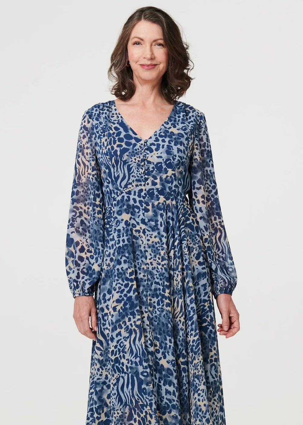 Izabel London Blue Animal Print Sheer Hanky Hem Midi Dress - 14 Image 4