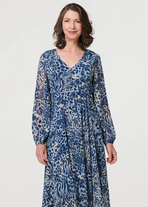 Izabel London Blue Animal Print Sheer Hanky Hem Midi Dress - 14 Image 4
