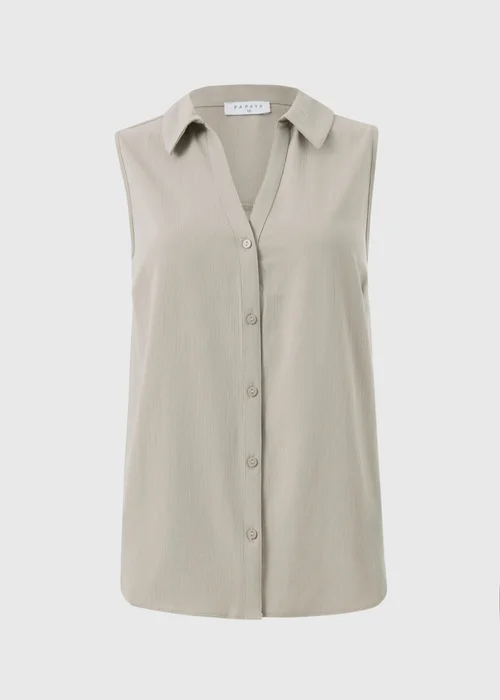 Taupe Sleeveless Clipper Shirt - 26 Image 3