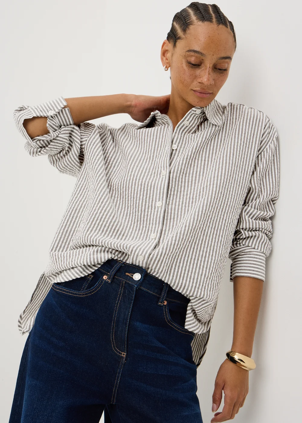 Brown Stripe Seersucker Shirt - Size 8 Image 1