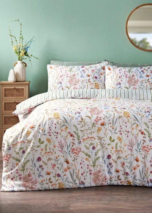 Multicolour Floral Microfibre Duvet Set - Single Image 1