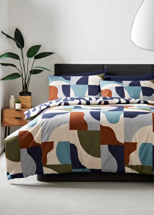 Multicolour Geometric Curves Duvet Set - Single Image 1