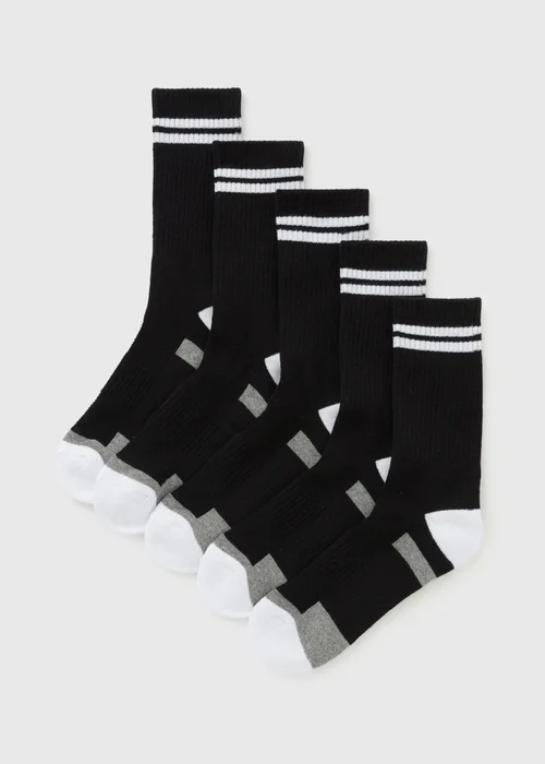 5 Pack Black Athletic Sports Socks - 9-10 Image 1