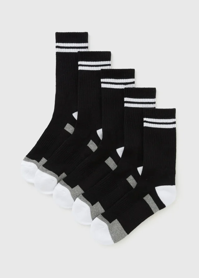 5 Pack Black Athletic Sports Socks