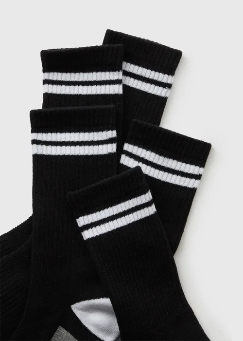 5 Pack Black Athletic Sports Socks - 9-10 Image 2
