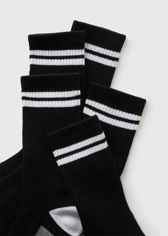 5 Pack Black Athletic Sports Socks