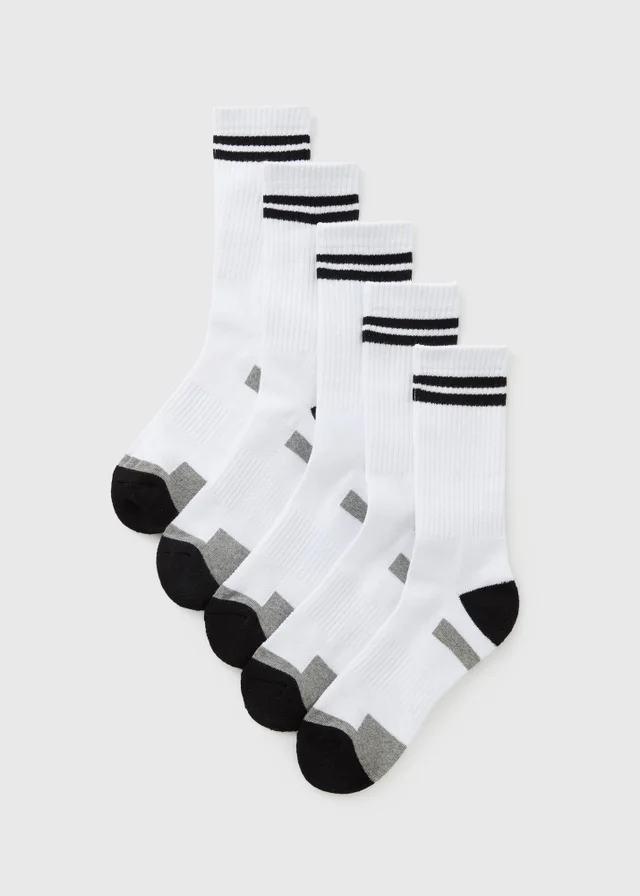 5 Pack White Athletic Sports Socks