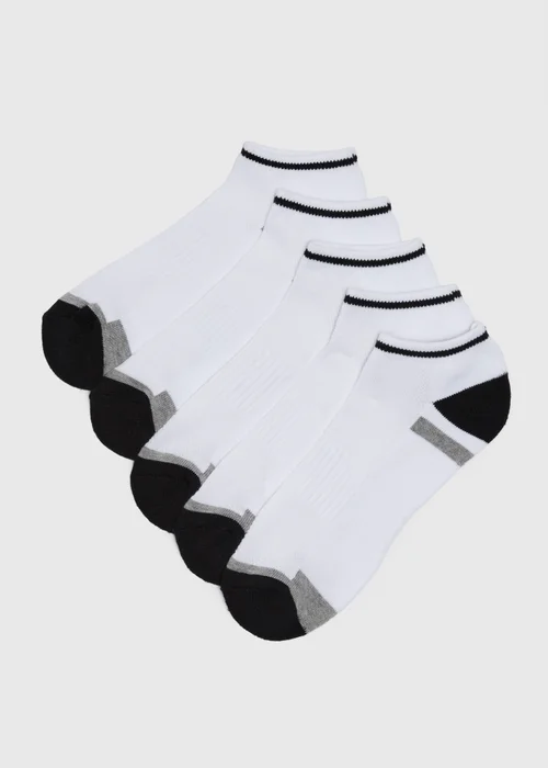 5 Pack White Athletic Trainer Socks - 6-8.5 Image 1