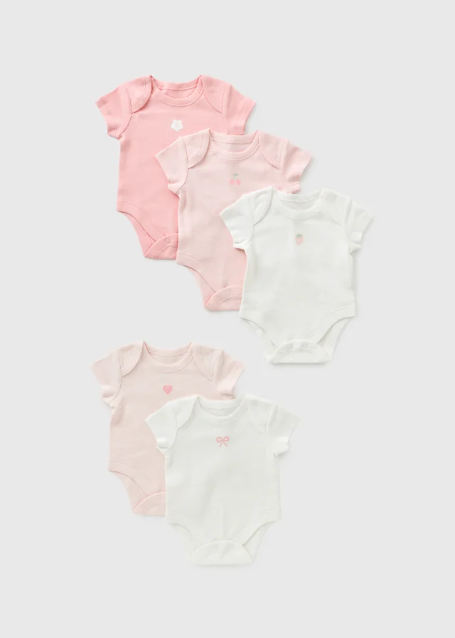 5 Pack Baby Pink Bodysuits (0-23mths)