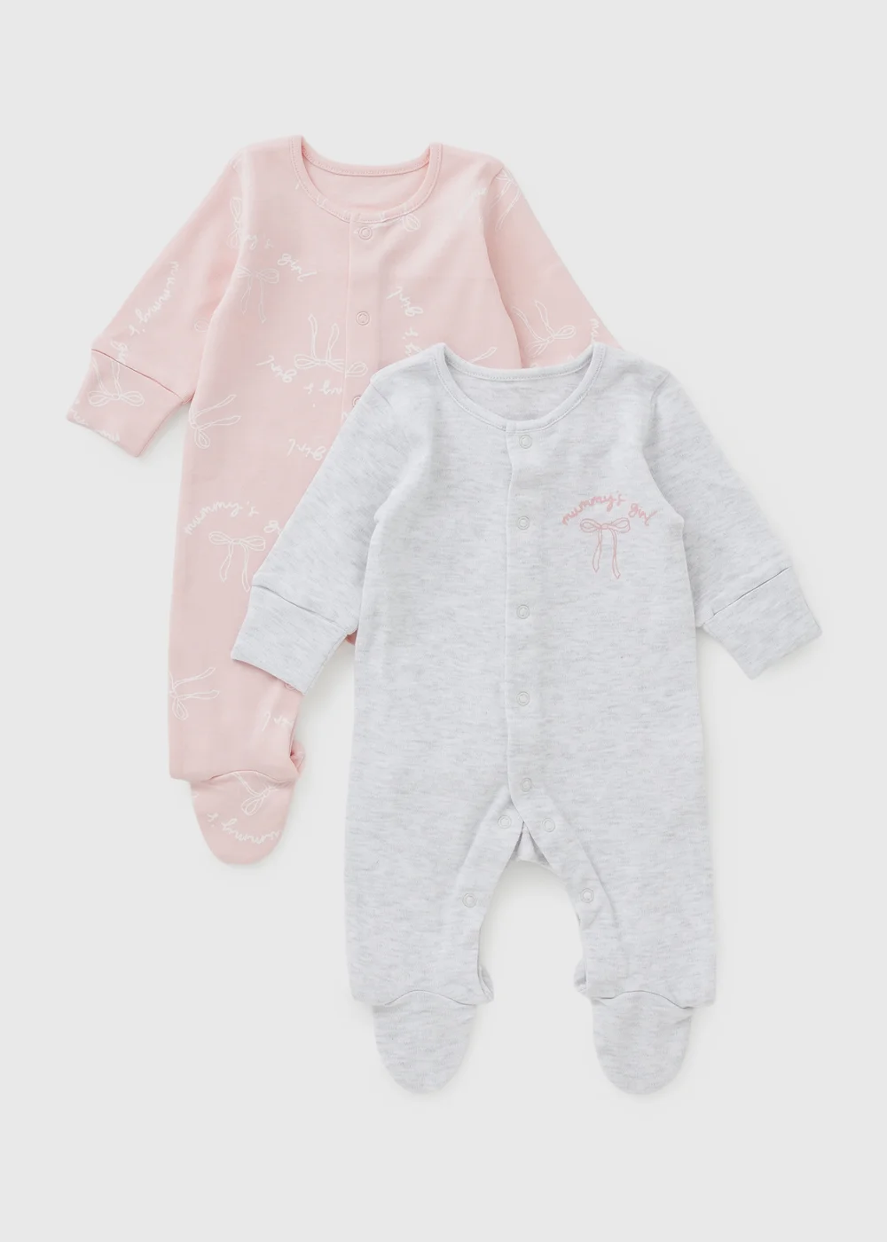 2 Pack Baby Pink Bow Mummy's Girl Sleepsuits (0-23mths) - First Size Image 1