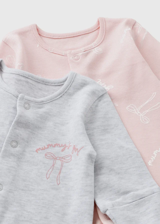 2 Pack Baby Pink Bow Mummy's Girl Sleepsuits (0-23mths)