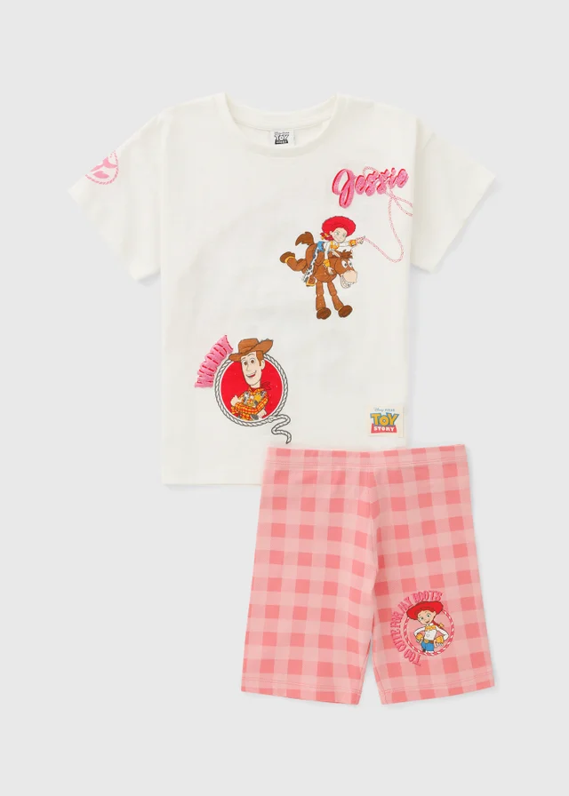 Disney Toy Story Girls Pink Jessie & Woody Top & Cycling Short Set (1-7yrs)