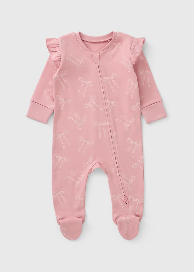 Baby Pink Bow Zip Up Sleepsuit (0-23mths)