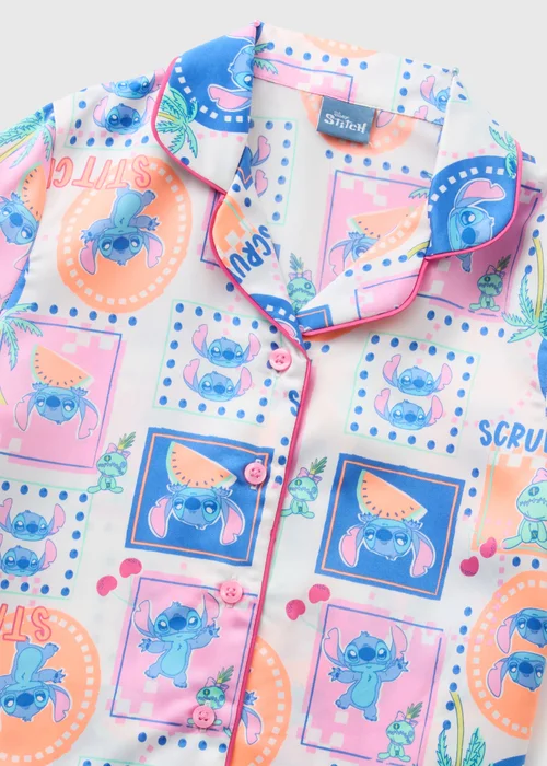 Disney Stitch Girls White Satin Short Pyjama Set (5-13yrs) - Age 5 Years Image 2