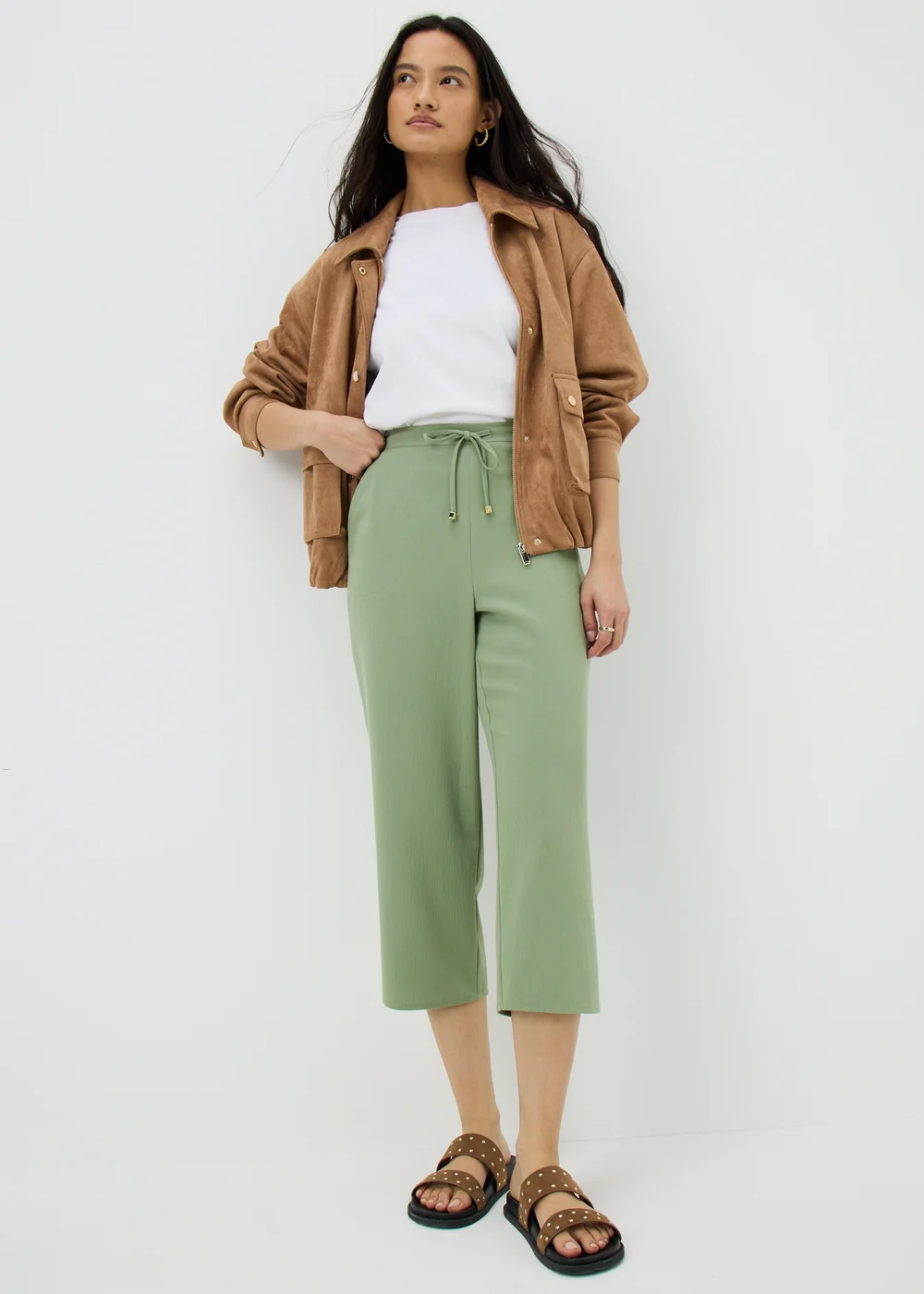 Sage Green Cropped Clipper Trousers - 10 Image 1