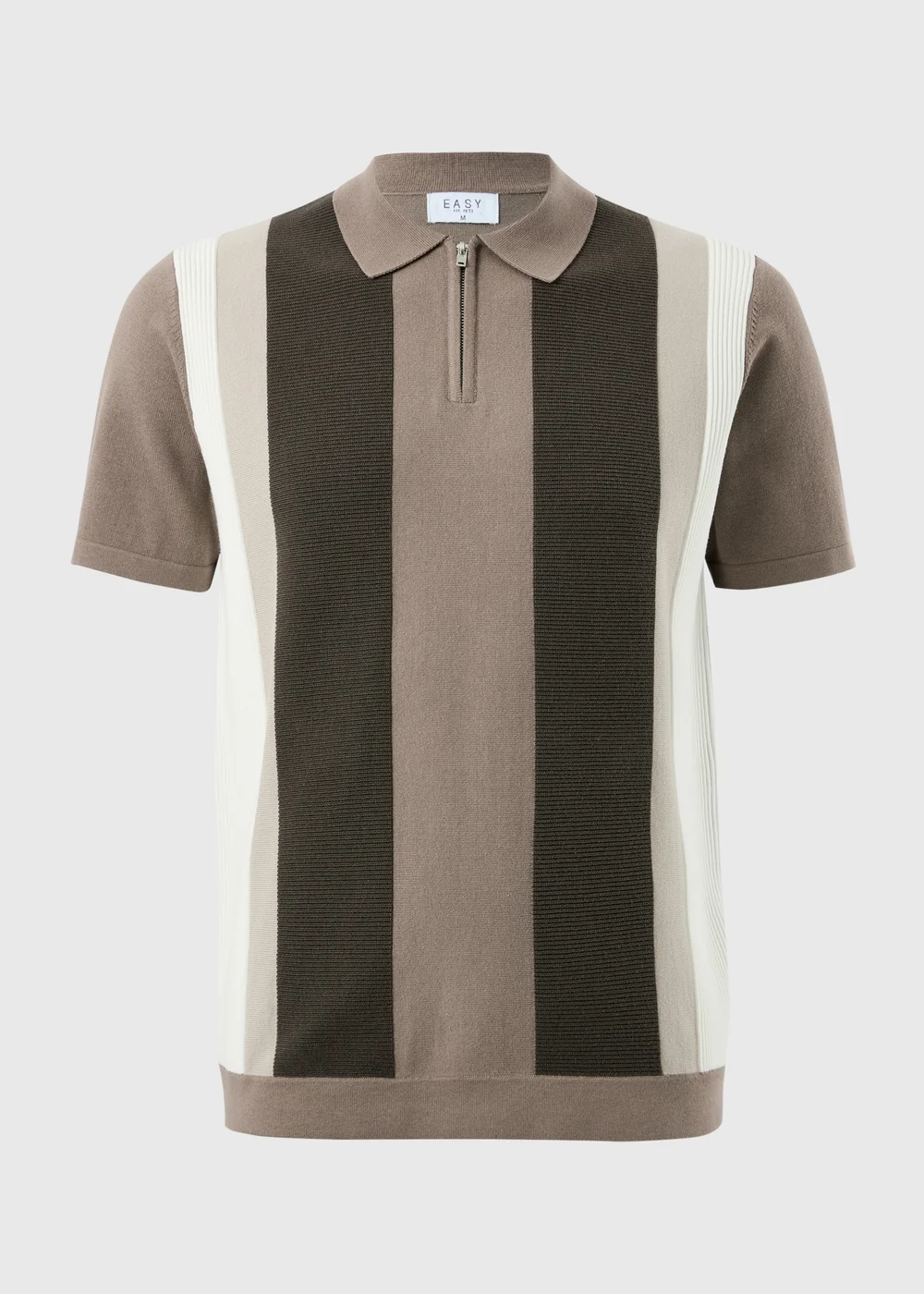 Stone Colour Block Knitted Polo Shirt - L Image 4