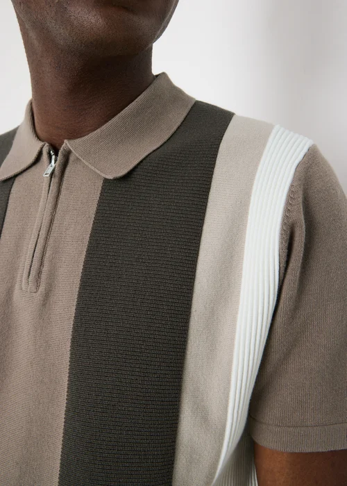 Stone Colour Block Knitted Polo Shirt - L Image 3