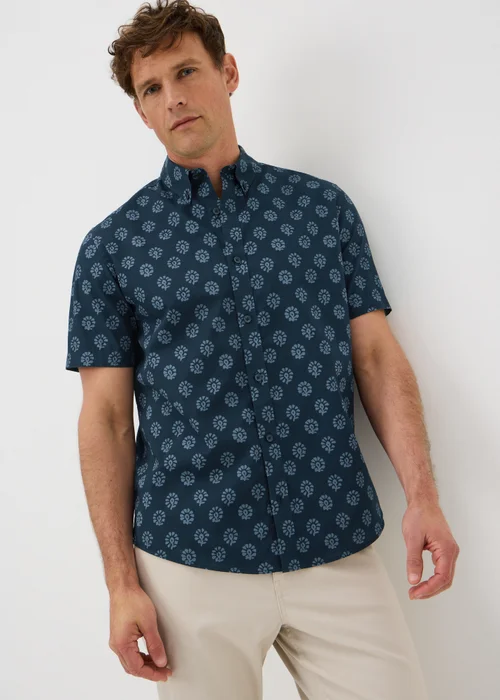 Navy Geometric Oxford Shirt - S Image 1