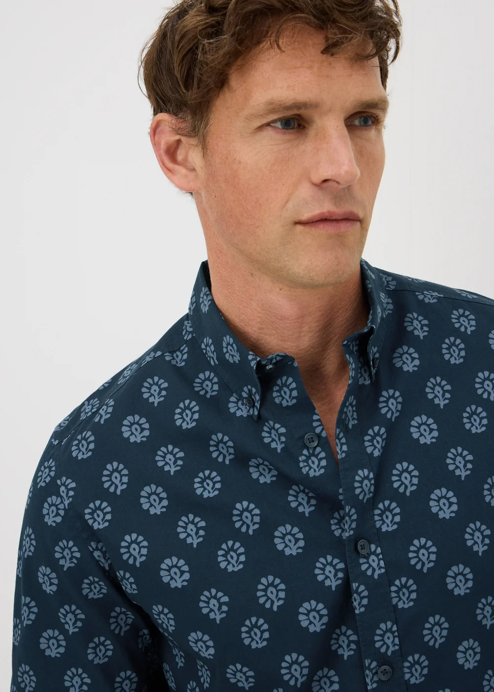 Navy Geometric Oxford Shirt - S Image 2