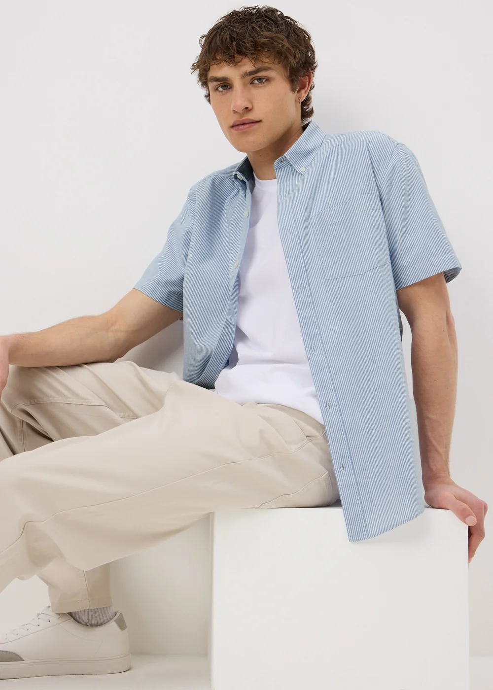 Blue Stripe Short Sleeve Oxford Shirt - S Image 1