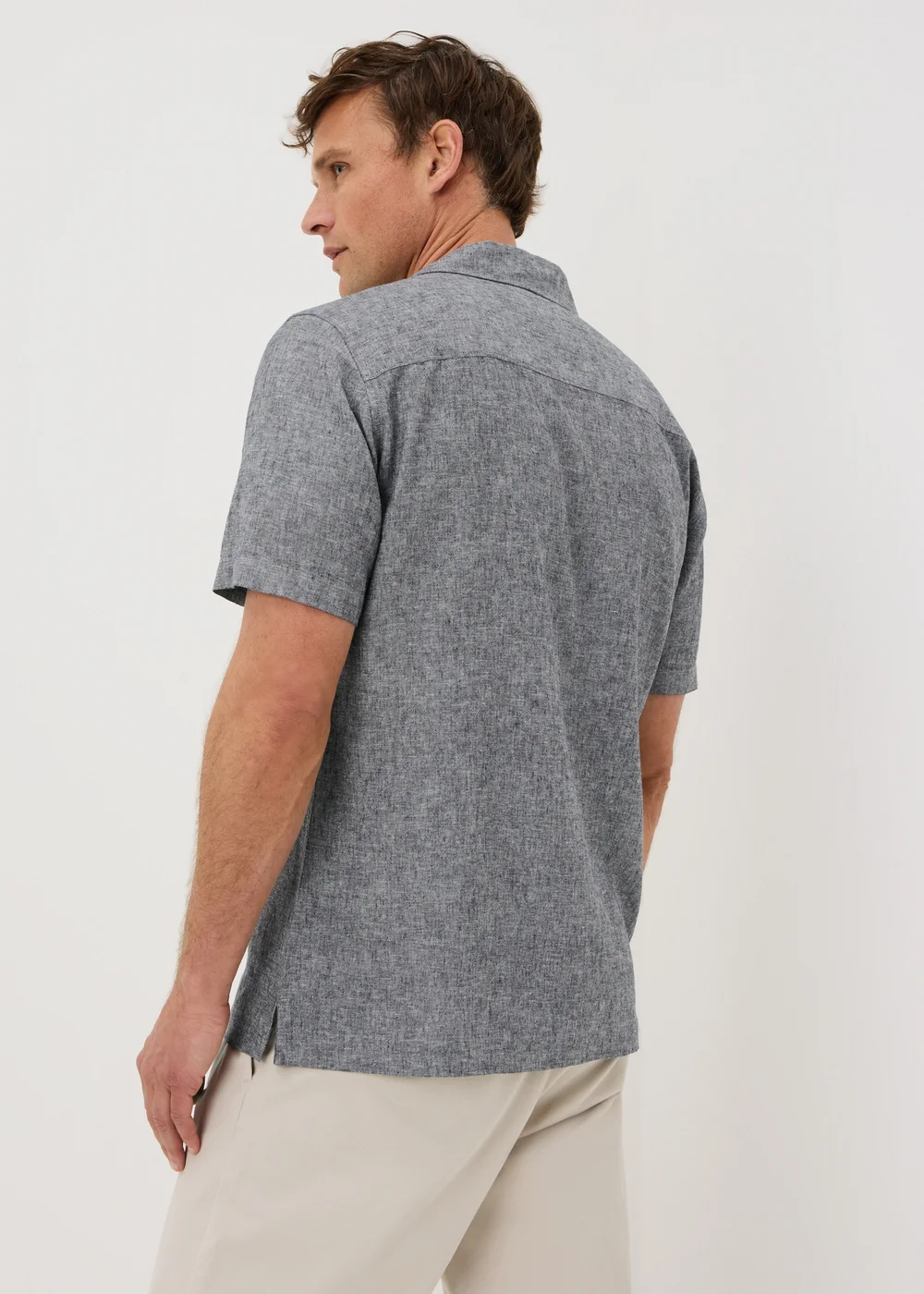 Slate Linen Blend Revere Short Sleeve Shirt - L Image 3