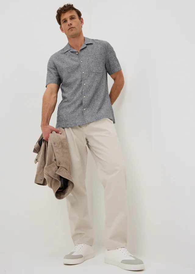 Slate Linen Blend Revere Short Sleeve Shirt